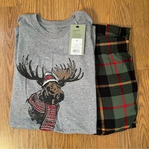 Goodfellow & Co Charcoal Gray with Moose Tee and Green Plaid Pants Size Medium